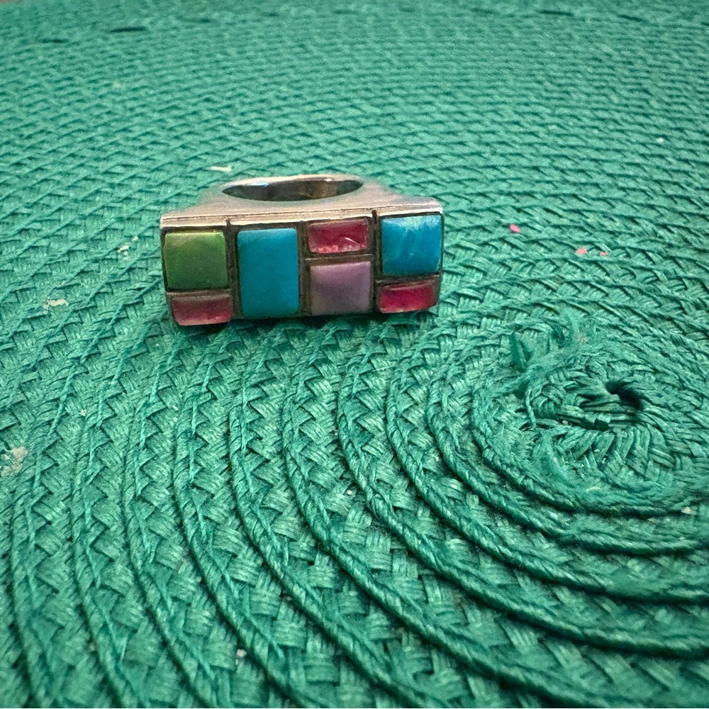 Colorful Geometric Silver Ring - Picture 2 of 6
